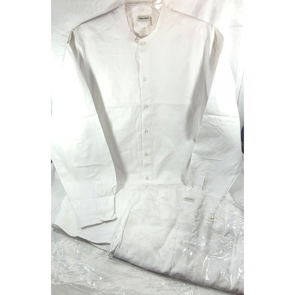 2 Culinary Classics Men's Long Sleeve Mandarin Collar Chef Shirt Jackets - Large